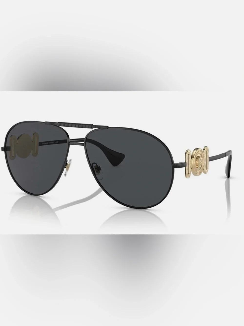 Versace VE2249-126187 Matte Black and Gold Biggie Aviator Sunglasses